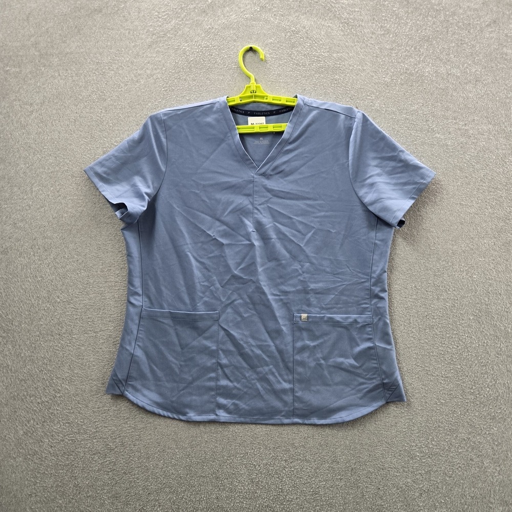 Fabletics‎ Women Scrub Top XL Blue Method 2 Pocket Logo Short Sleeve